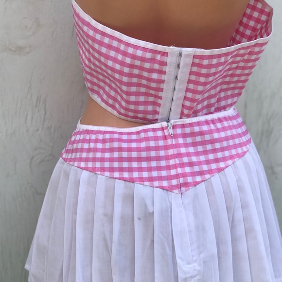 Pink white Barbie bar maiden beer costume Plaid gingham German Oktoberfest NOS - Picture 5 of 5
